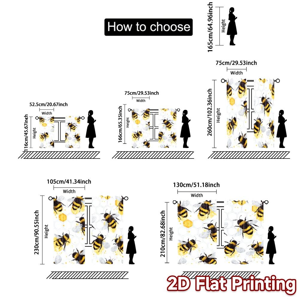2pcs, 2D FLAT PRINTING Curtains (Without Rod) BeeHivePattern(1) Light Filtering Chic Curtains Prints Light Filtering Curtains