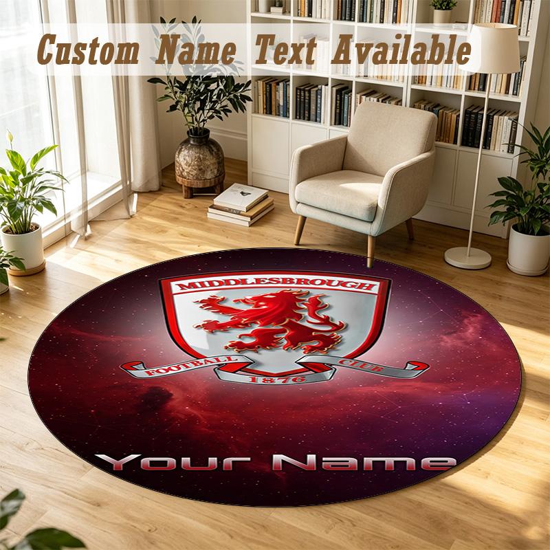 Round Rug Custom NameMiddlesbrough FC Pattern Non Slip Carpet Home Floor Decor