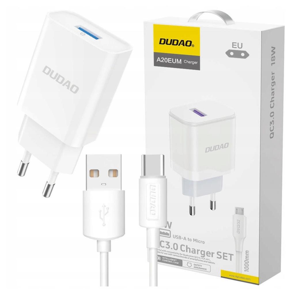 Dudao A20Eu Network Charger USB-A 18W - White + USB-A To USB-C Cable