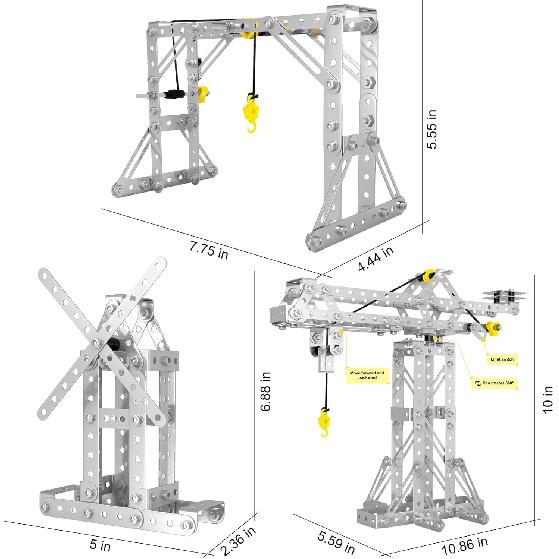 Metal Building Toys, 273pcs 3 in 1 Tower Crane & Frame Crane & Windmill Metal Model Set,Erector Sets for Boys Age 8-12,DIY Building Stem Projects