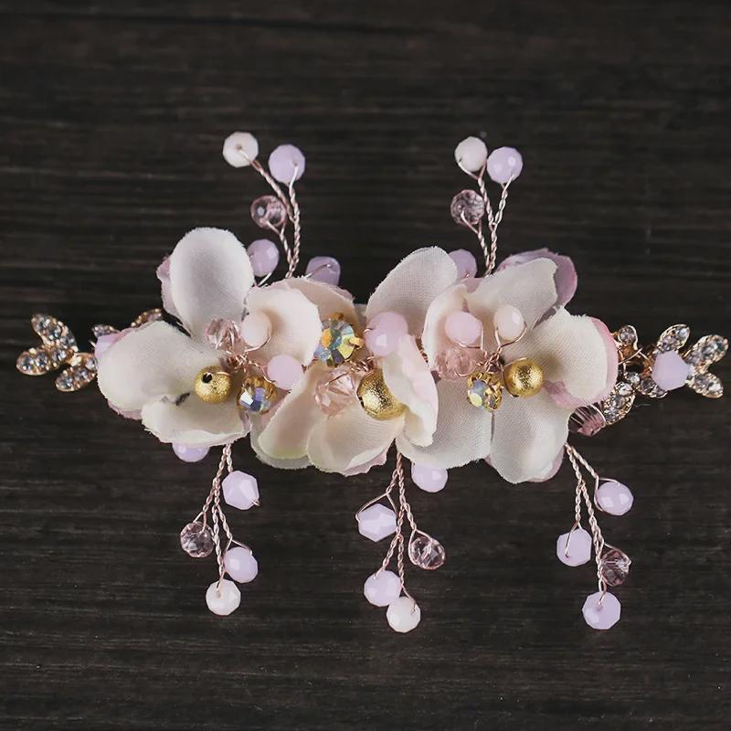 Handmade Pink Flower Crystal Hairpin for Children's Dress