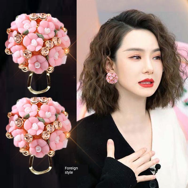 

Горячая Распродажа Керамические Бриллиантовые Женские Элегантные Темпераментные Серьги Цветы Ceramic (Pink)