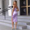 European and American new purple satin suspender women's dress sexy slim side split hip wrap dress dress dress women