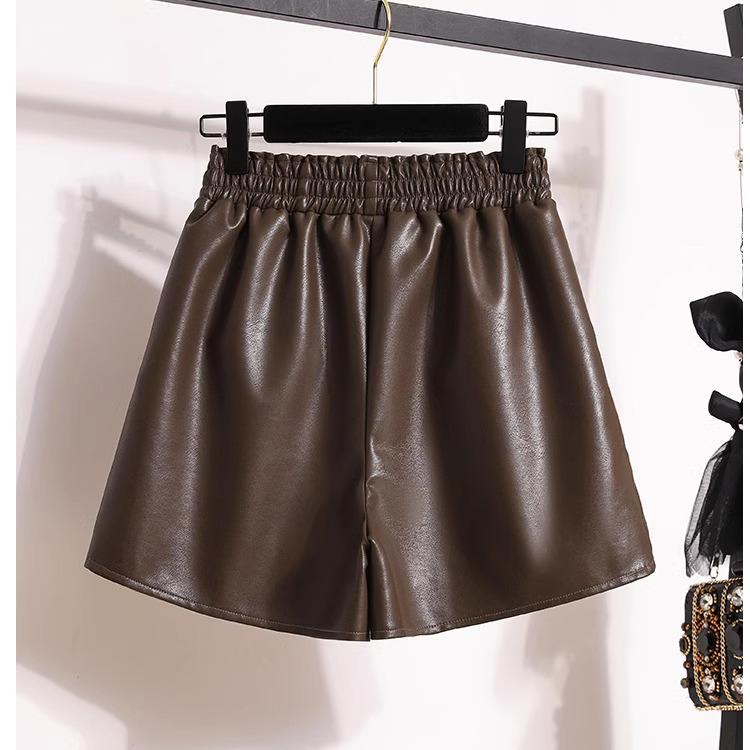 

Женские шорты из искусственной кожи на весну больших размеров с эластичной талией, утягивающие, с широкими штанинами - Модные и универсальные брюки-бутылки XL