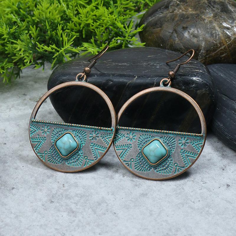 Vintage Boho Blue Stone Beaded Drop Earrings For Women Tassel Ethnic Geometric Flower Leaf Long Dangle Earrings Trendy Zircon