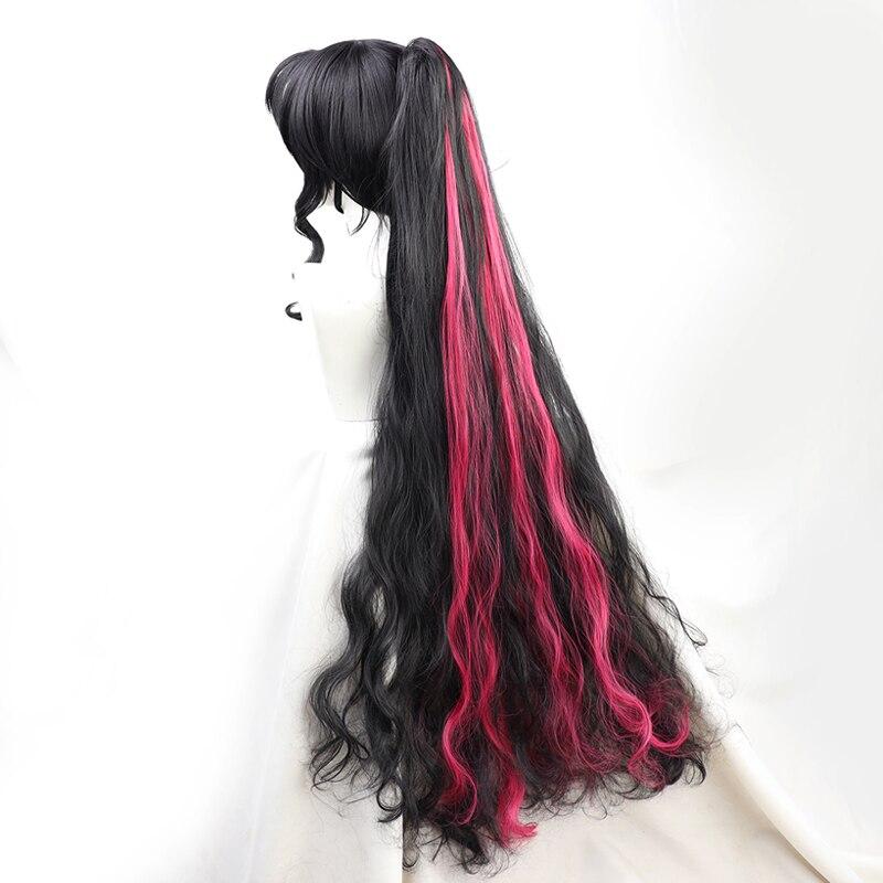 120cm FGO Sesshouin Kiara Cosplay Wig Fate Grand Order Black Purple Mixed Wavy Synthetic Hair Halloween Party Carnival Wigs