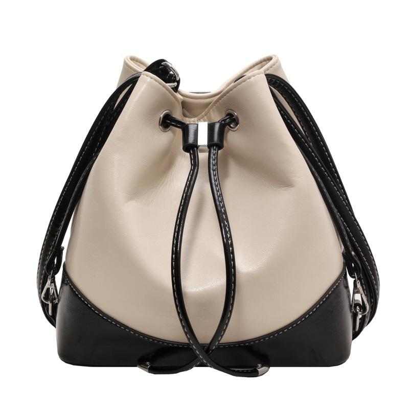 New bucket bag women's bag new fashion double shoulder high value women's bag shoulder bag drawstring texture backpack