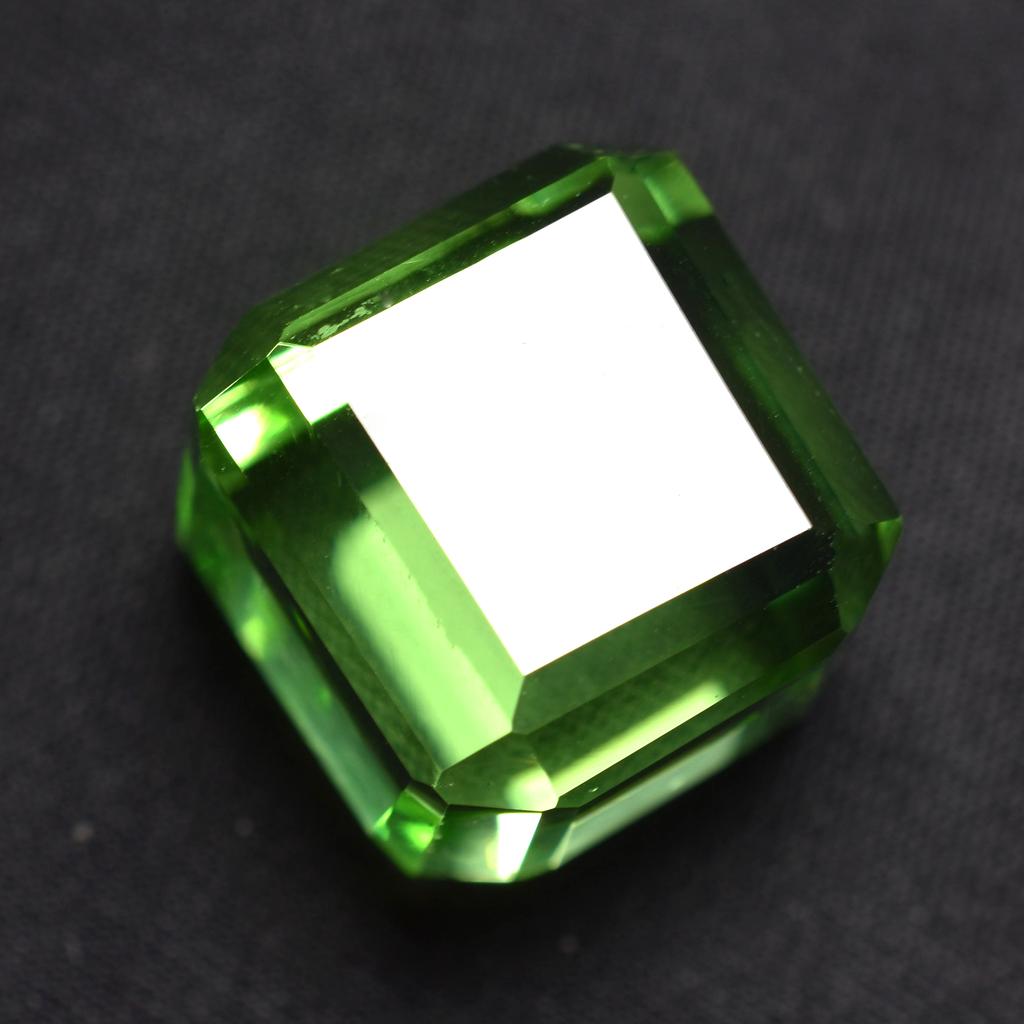 Lab-Created Green Peridot Loose Gemstone 50.47 Ct Cube Cut for Jewelry Making and Gem Collections