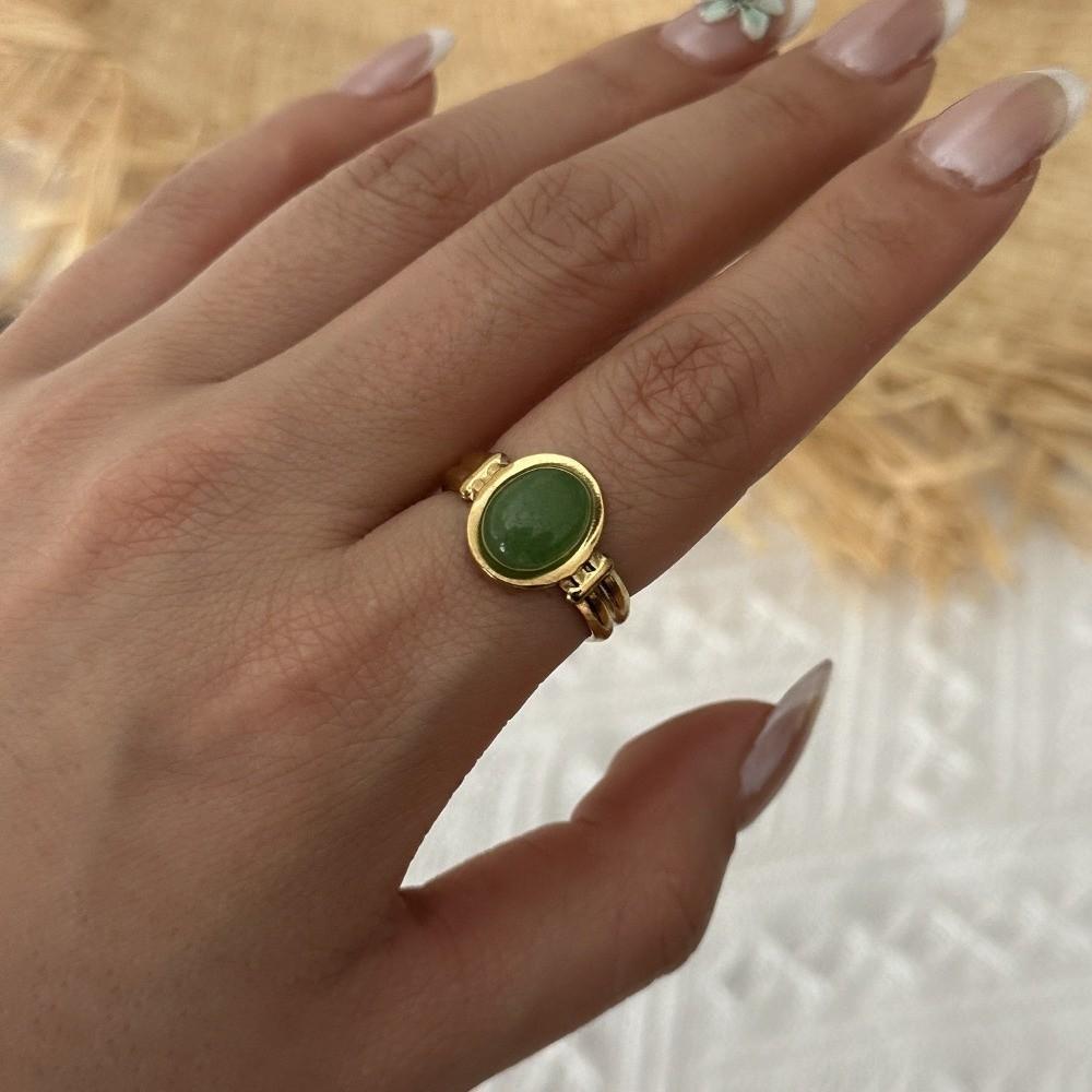 Turquoise Green Stone Turquoise Stone Ring Hollow Vintage Ring Geometric Ring  for Women