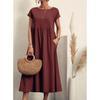 Summer Casual Loose Dress Women Short Sleeve O Neck A Line Woman Dress With Pocket Office Lady Cotton Linen Dresses