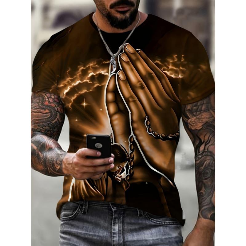 Plus Size Men's T-Shirt Jesus Graphic T Shirts O-Neck Cross Print T-Shirt for Men Short Sleeve Summer Tee Shirt Men Street Wear