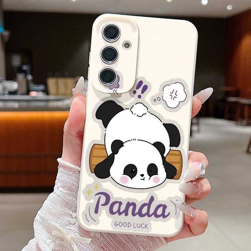 Cute Panda Print Case For Samsung S26 S25 Ultra S24 S23 S22 S21 FE A15 A35 A55 A16 A36 A56 A17 A18 A37 A57 5G Leather Texture Soft Cover