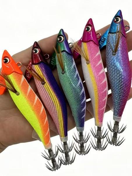 11.1cm Luminous Squid Jig Lure, Fast Sinking Wood Shrimp Artificial Bait with Squid Hooks for Sea Fishing Accessories