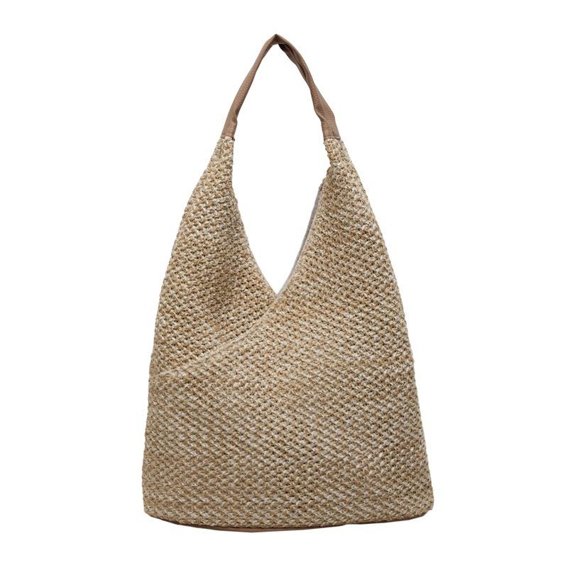 2023 Trendy Women's Large Capacity Textured Straw Tote & Shoulder Beach Bag