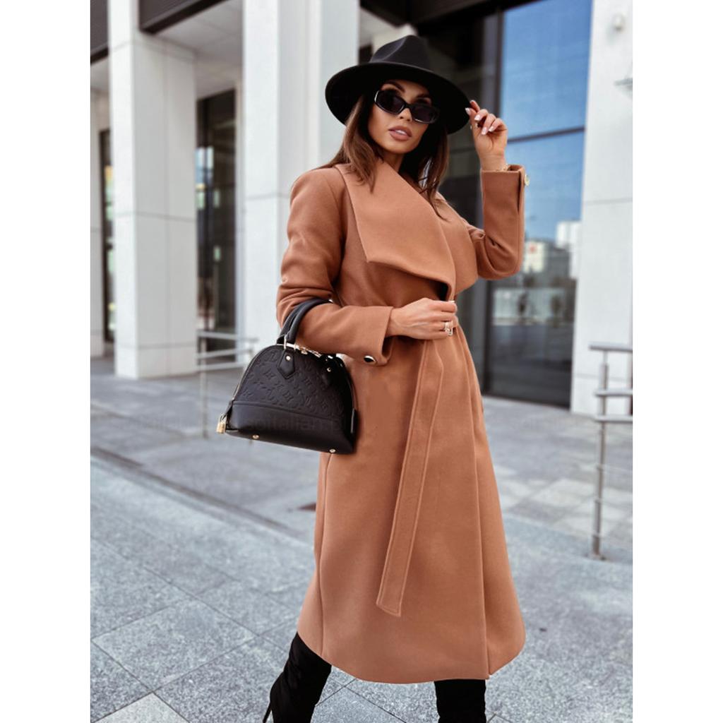 French-Inspired Wool Wrap Coat 2025 - V-Neck Single Breasted Coatigan W/ Cinched Belt, Tailored Fully Lined Outerwear for Office To Gala