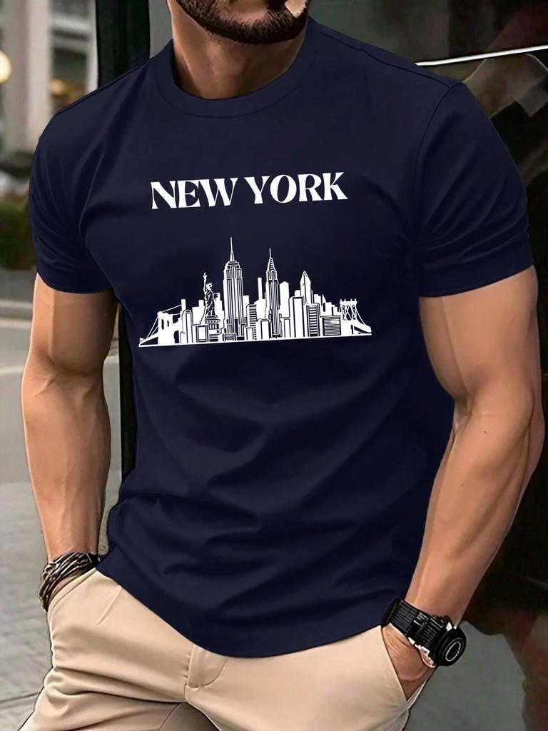New York City Silhouette Men T Shirts Casual Hip Hop Tops Multicolor Cotton TShirt Summer Loose Male Crewneck Short Sleeve
