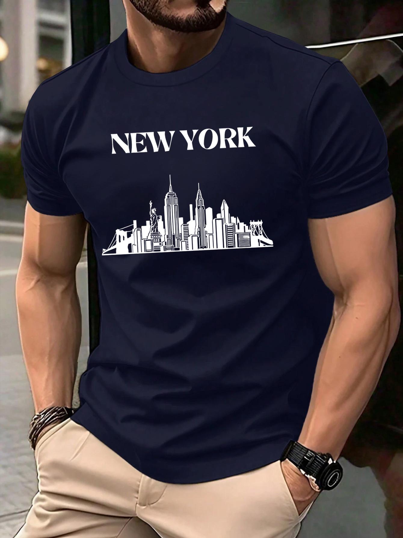 

New York City Silhouette Men T Shirts Casual Hip Hop Tops Multicolor Cotton TShirt Summer Loose Male Crewneck Short Sleeve 4XL