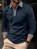 2023 Men's Contrast Color Long-Sleeved Polo Shirts for Spring and Autumn