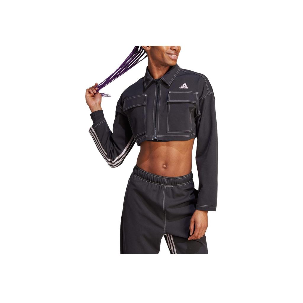 Adidas Einfarbige Cropped Langarmjacke Damen Oberbekleidung Schwarz IB4751