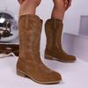 New Western Cowboy Embroidered High Boots Women's Fashion Versatile Medium Heel Women's Boots Sleeve Middle Boots