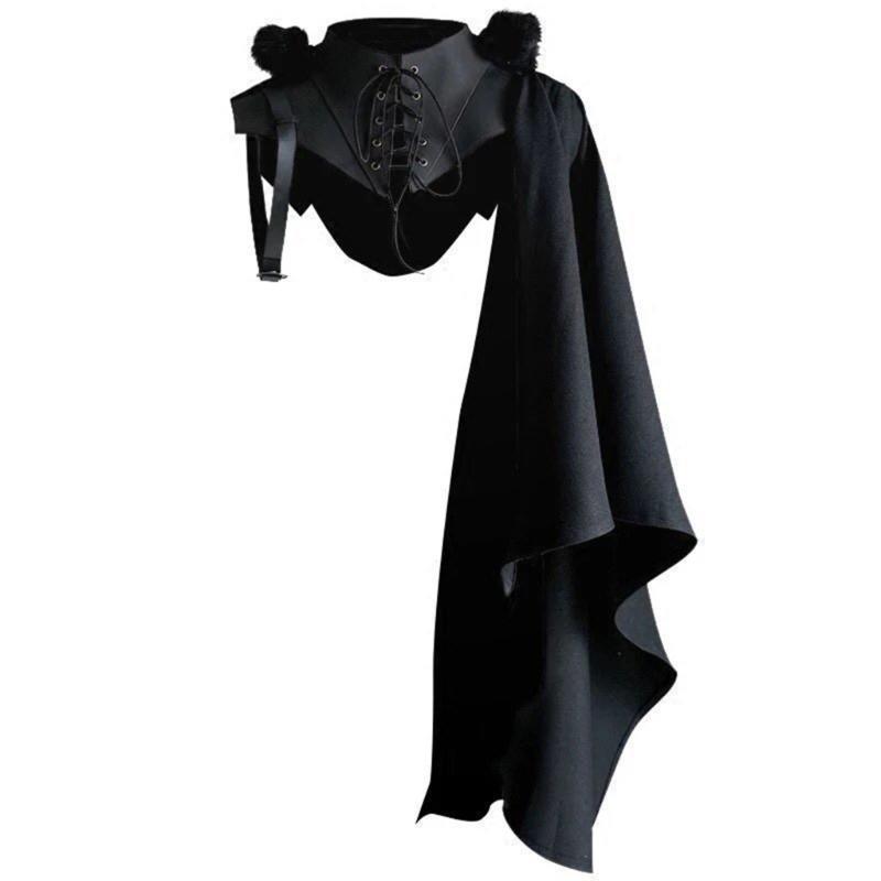 Mittelalterliches Steampunk-Schal Renaissance Einzelschulterumhang Kostüm Cosplay Halloween-Party Halbumhang Schwarz