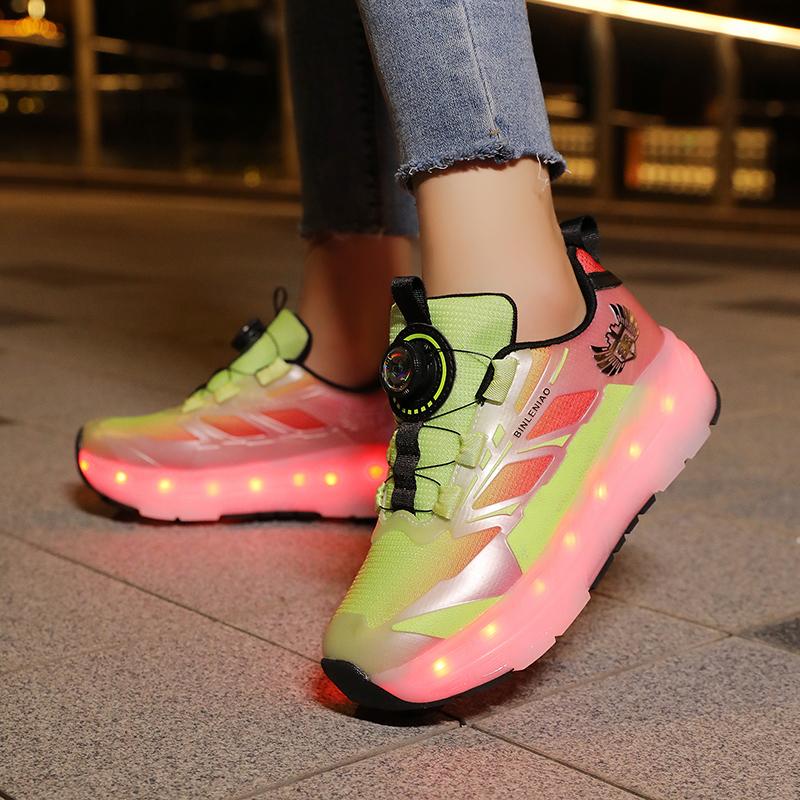 Patines de Ruedas con Freno para Niños Carga Plana Extraíble LED Cuatro Ruedas Zapatillas Deportivas Brillantes Zapatillas Brillantes para Mujer