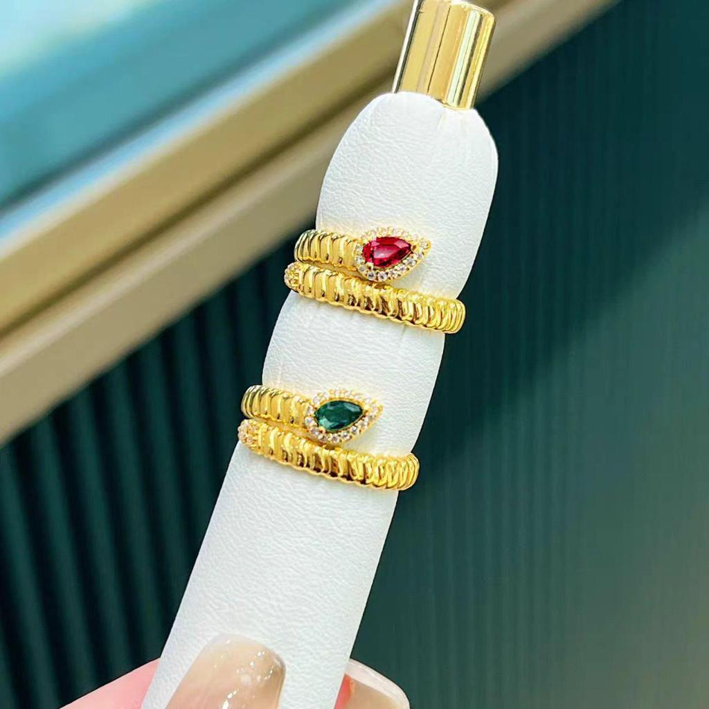 Kadınlar İçin Lüks Pırlanta Taşlı Yılan Bilezik Yüzük Seti, Zarif Yılan Yılı Açık Bilezik