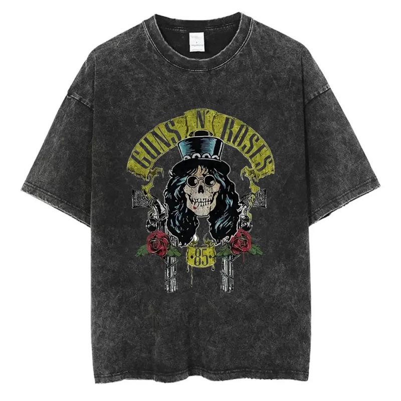 Team Music Rose T-Shirt Guns And Guns Cotton Menswear Fashion Washed Rose Rock Bullet Retro S