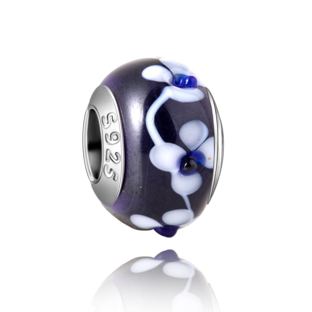 Murano Glass Collection Copper MultiColor Blue Bump Charm Fits Bracelets Women Exquisite Jewellery Accessories Gifts