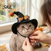Pet Halloween Hat Cat Wizard Hat, Bent Pointed with Pumpkin Bell, Sequined Bow Festive for Cats Small Dogs Stiff Felt