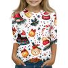 Christmas Day Print Tops For Youth Girls 5-16 Years Round Neck 3/4 Sleeves T-Shirts Trendy Tops Outfit Tees