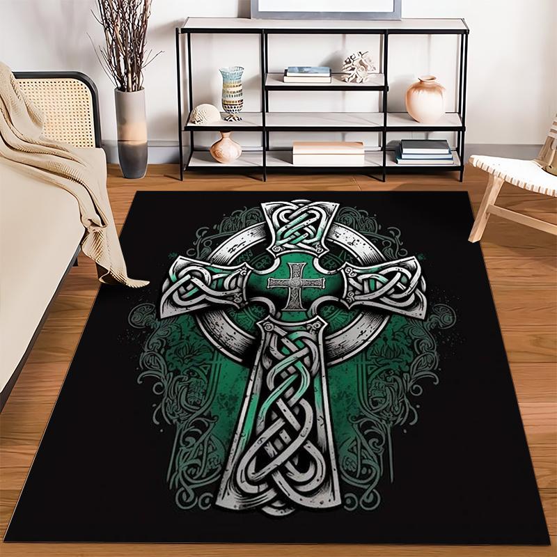Celtic Cross Green Pattern Set Designed floor mat, suitable as a non-slip mat for the living room or bedroom sofa