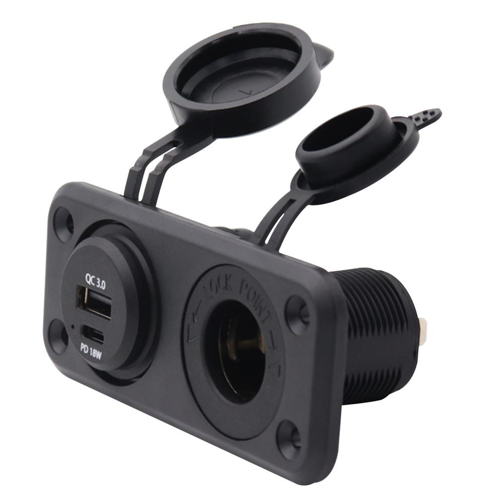 12V/24V QC 3.0 & TYPE-C Dual USB Charger Car Cigarette Lighter Socket Plug Panel