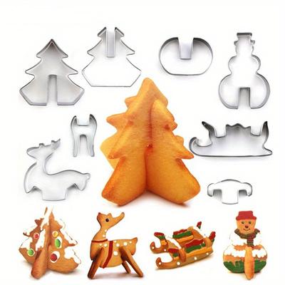 Stampo per biscotti 3D in acciaio inossidabile, renna, albero di Natale, set da 18 pezzi, stampo per biscotti natalizi, stampo per biscotti di Halloween