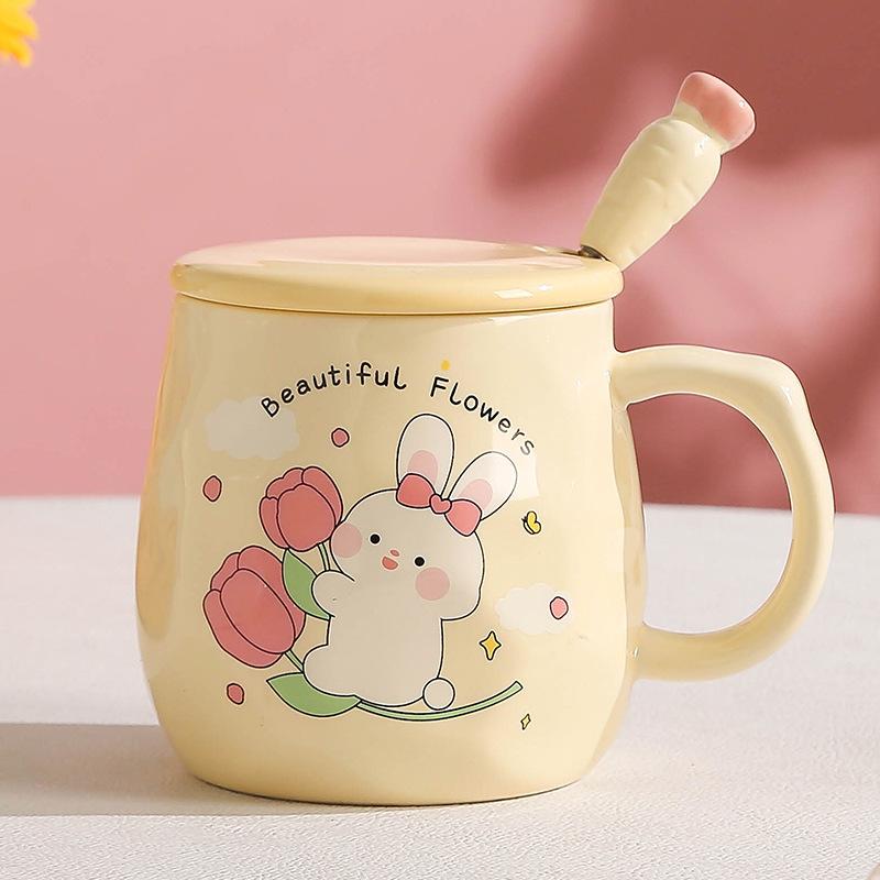 Ceramic Cup with Lid and Spoon, High Value, Cute Girl Home Office Drinking Cup As a Gift