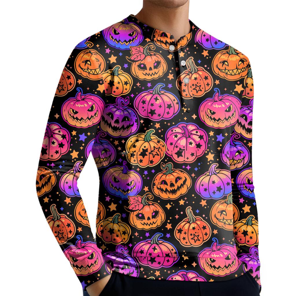 Pánská ležérní mikina na knoflíky, módní potištěná košile s dlouhým rukávem, pulovr