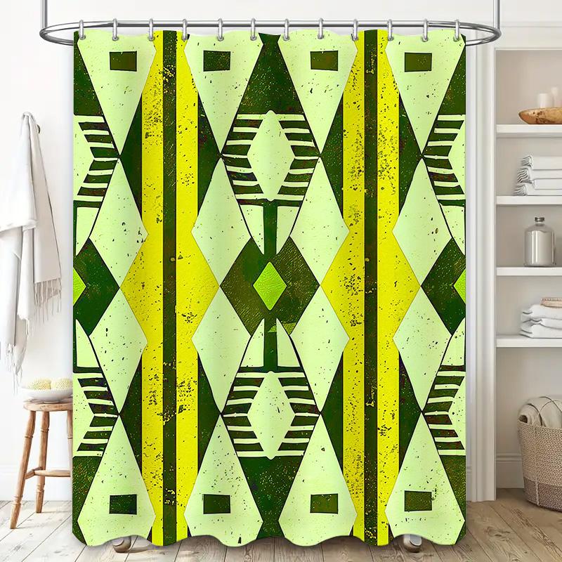 Green Geometric Shower Curtain Unique Bath Decor for Your Home