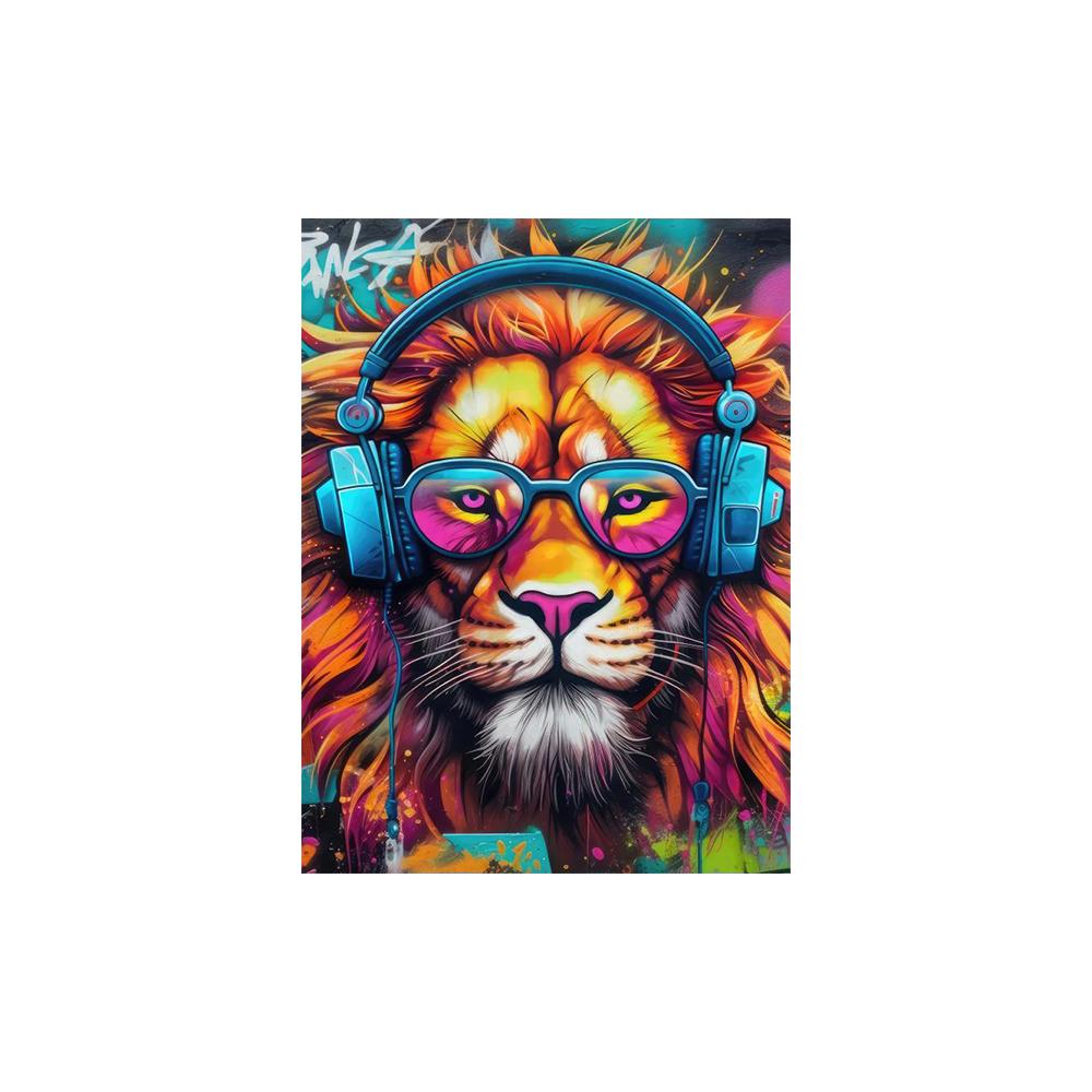 

Abstarct Cool Animals with Headphones, Lions, Tigers & Deer Canvas Painting Modern Wall Decor for Bedroom, Living Room, No Frame 21X30CMNo Framed