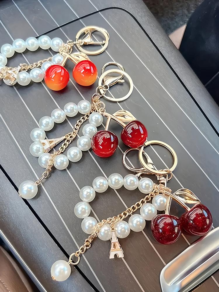 Simulated Cherry Pearl Beads Key Chain Exquisite High-end Bag Pendant Accessory Mother's Day Holiday Gift