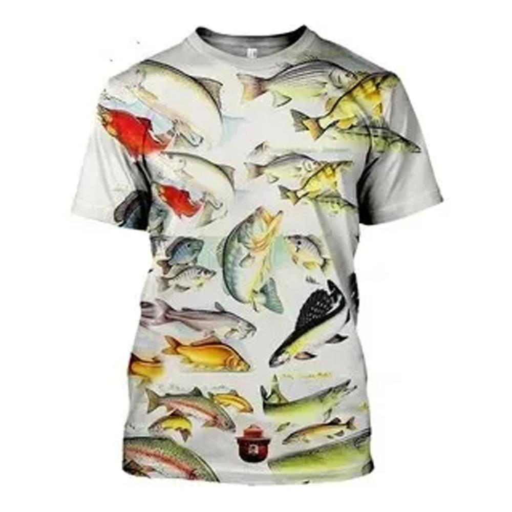 Summer Men's Tuna Marine Fish Personality 3D Printed Short O-Neck Sleeved Fishing T-shirt Casual Loose Fashion Trend Top