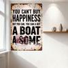 Vintage You Can't Buy Happiness But You Can Buy a Boat Awesome Metal Tin Sign Distressed Rust Blue Paint Wall Decor for Bar Man