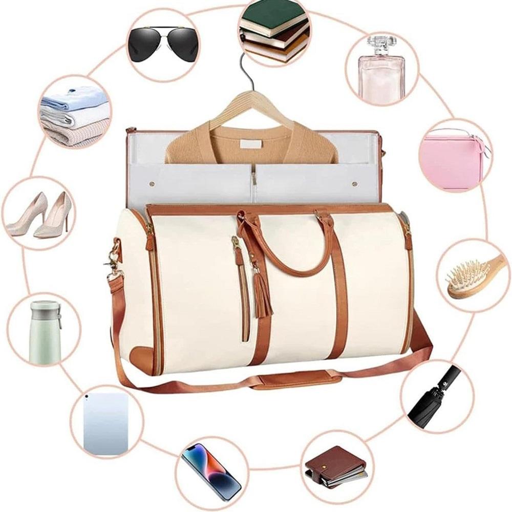 Pink PU Leather Storage Bag, Foldable Storage Clothing Luggage Bag, Women's Shoulder Bag, Diagonal Cross Bag