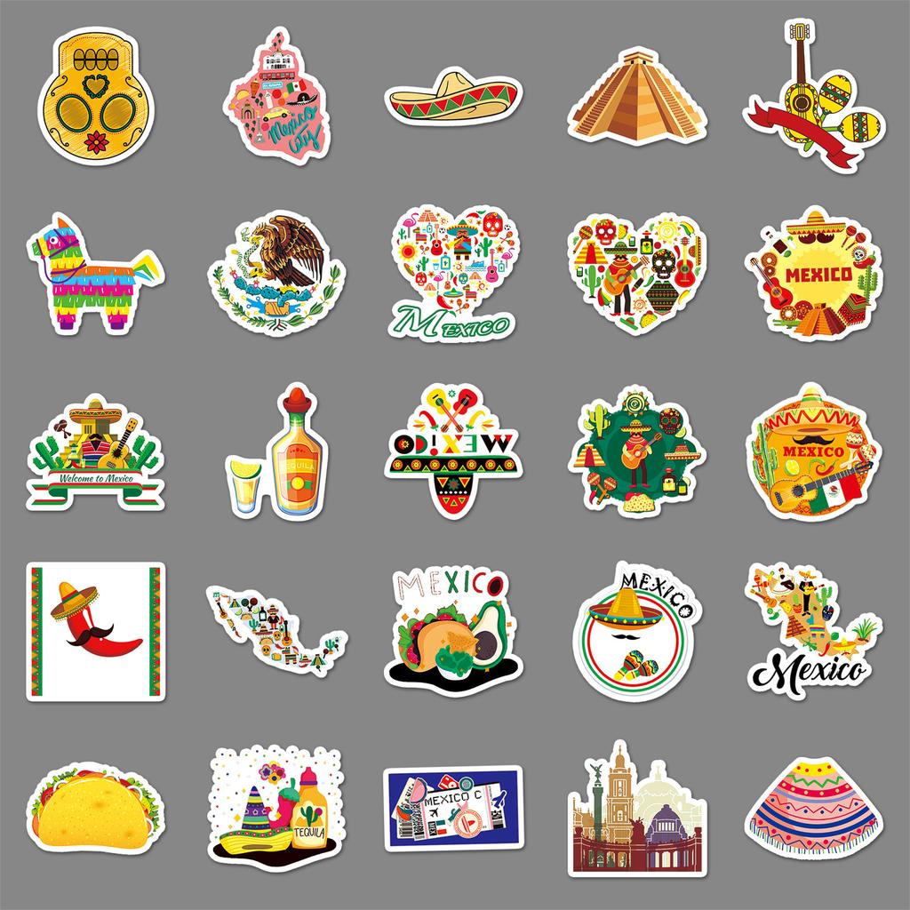 50 Mexico Travel Stickers Outdoor Mexico Landscape Landmark Decorative Water Cup Suitcase Stickers