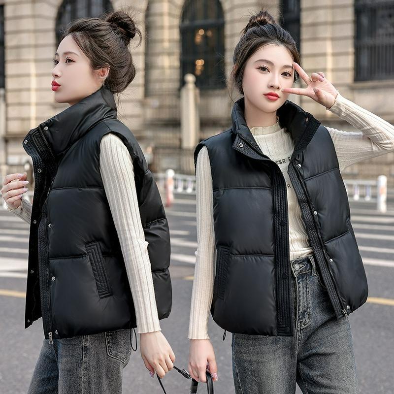 Short Vest Women's Stand-up Collar Disposable Vest Autumn and Winter Fashion Loose Cotton Waistcoat Cotton Vest