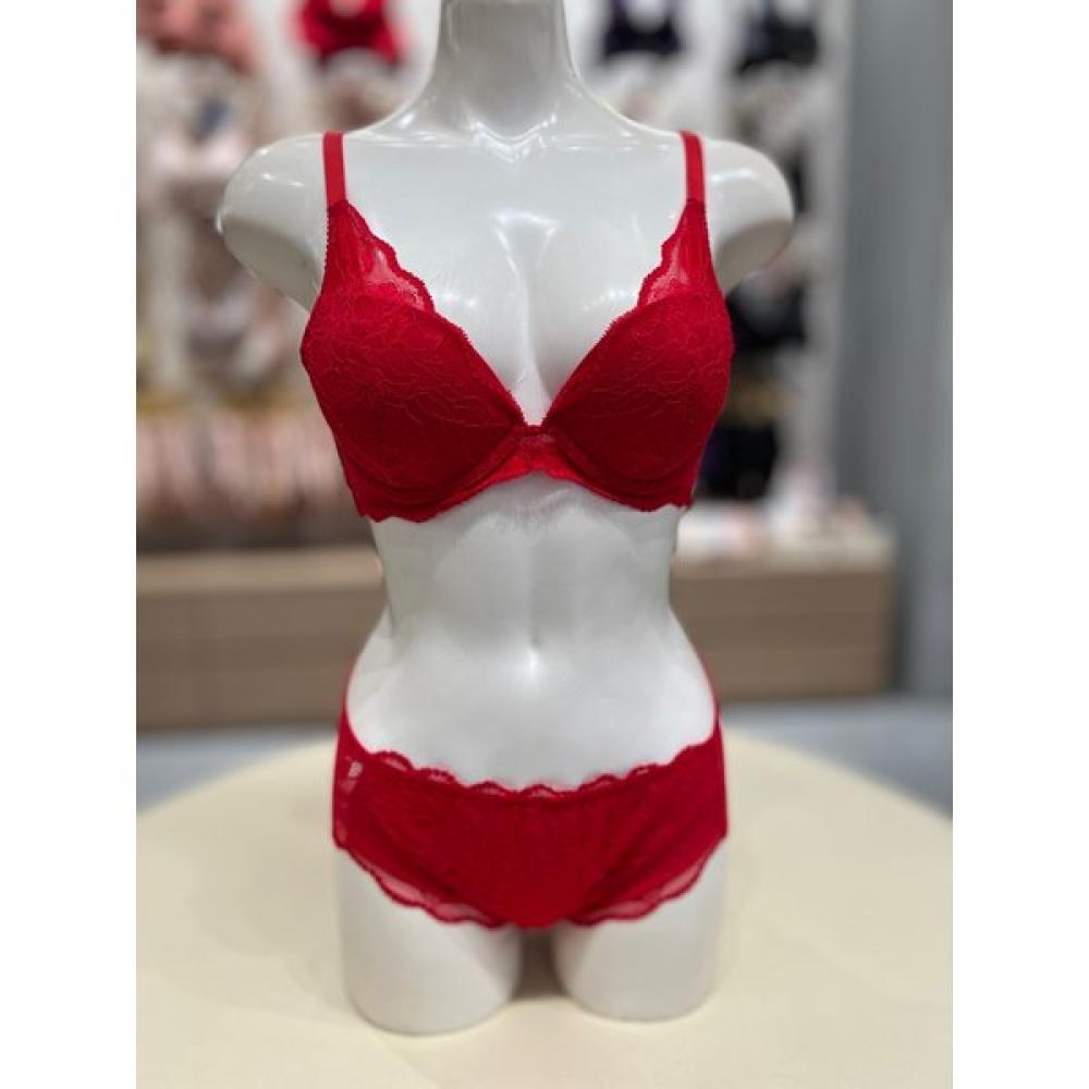 

Triumph Red Deep V Bra Lace Panty Set Tdwbrr14tdwptr14rd 85C/100