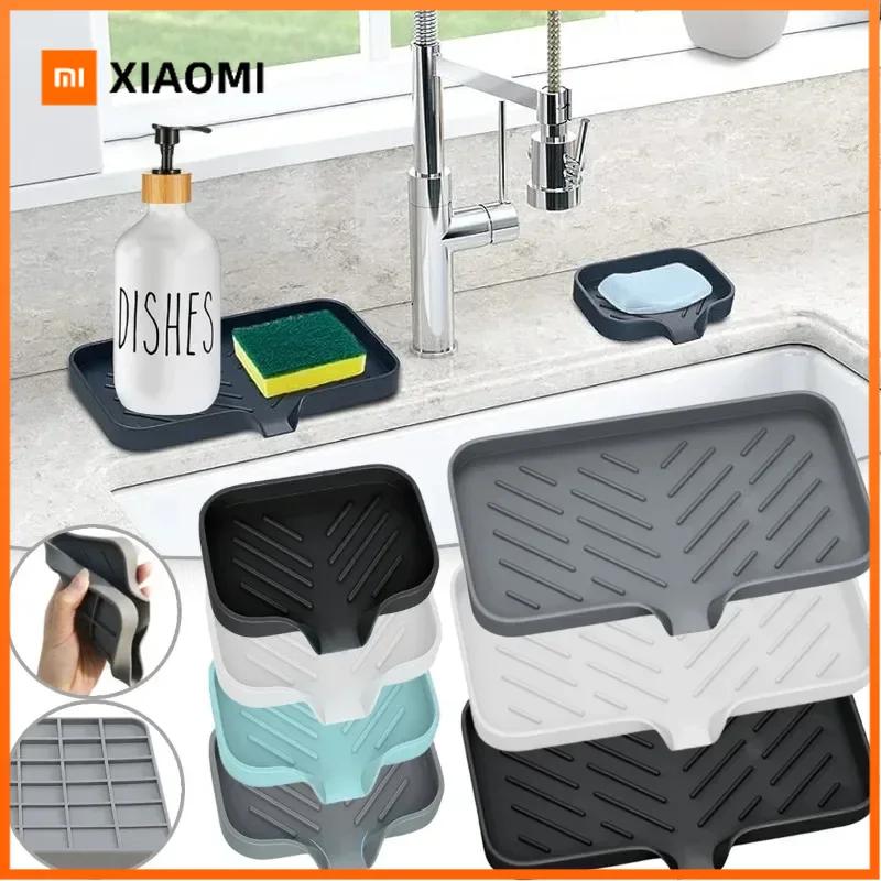 Xiaomi Kitchen Sink Sponge Holder Silicone Soap Dish Bar Soap Holder Self Draining Anti-slip Storage Rack Bathroom Kitchen Supplies