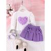 Children's Sweet Suit Spring and Autumn Girls Bubble Sleeve Love Top + Bow Skirt 2pcs Kids 6M-3Y Clothing