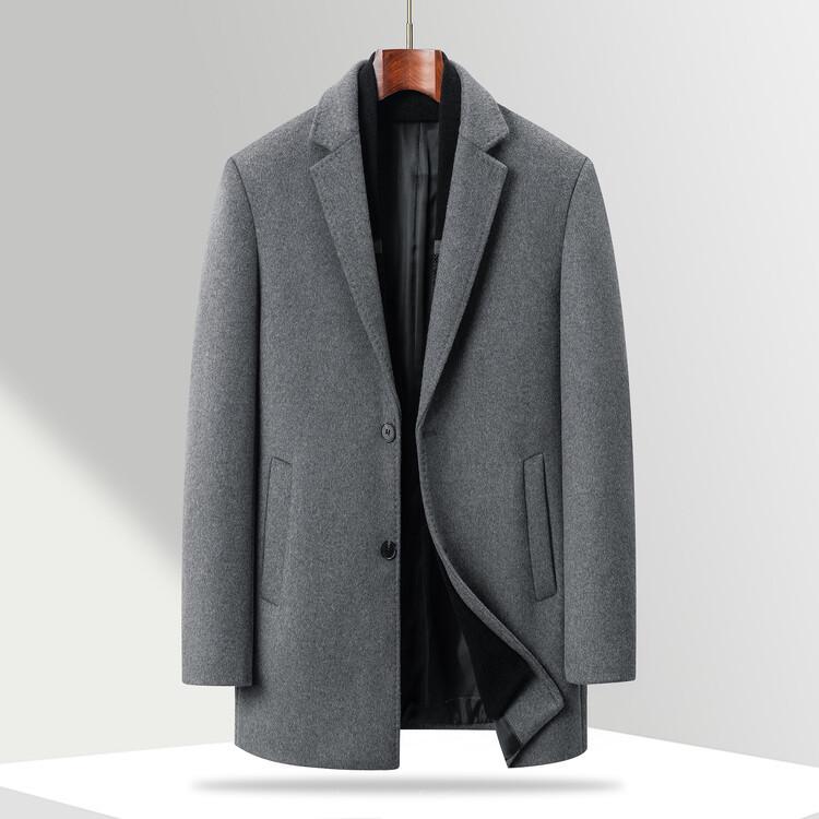 Men's Korean Style Mid-Length Wool Coat - Double-Sided, Thick, Suit Collar, Autumn/Winter Fashion.