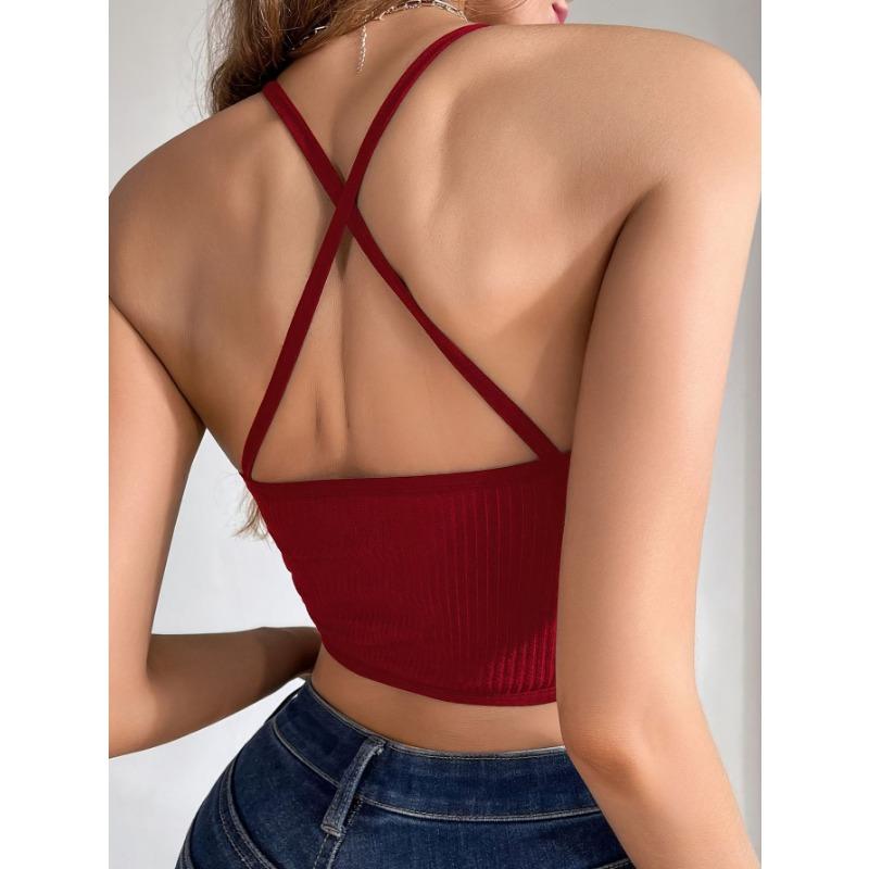 Women S Sexy Mesh Hollow Thin Strap Cross Soft Breathable Crop Tank Bra