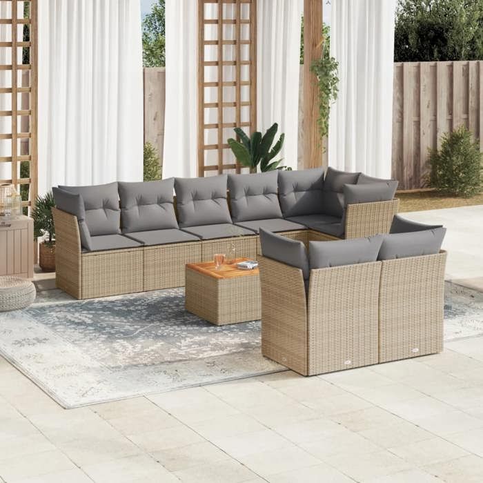 Exclusive House - Garden Furniture Set with Cushions 9pcs Beige Mix Braided Resin